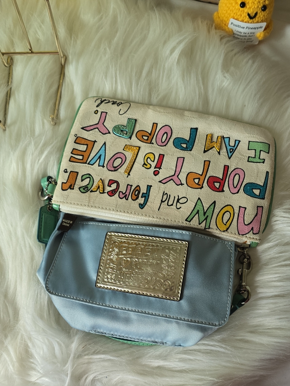 Coach POPPY Lettered Canvas Wristlet in Cream with Multicolor Raised Accents - Picture 11 of 16